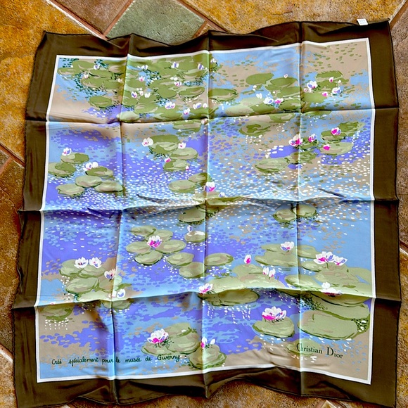 Rare Vintage Christian Dior Water Lilles Silk Scarf. - Picture 1 of 6